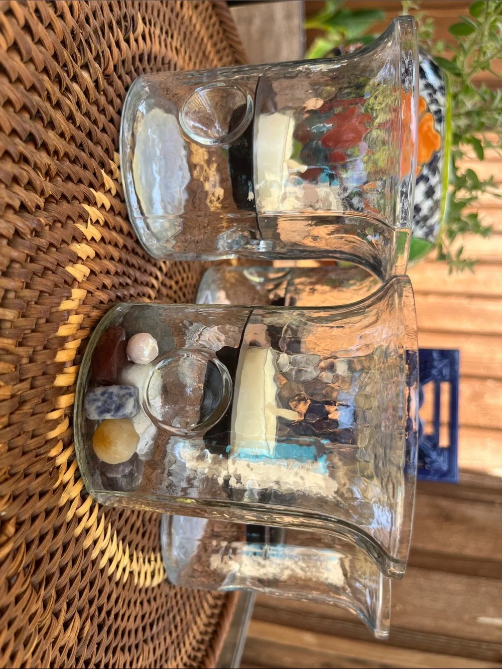 Hand Blown, Hammered Clear Glass, Floating Votive CandleHolders-Set-4-India-